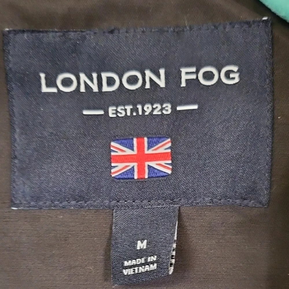London Fog Black Hooded Raincoat -Snap Front- Mid Length - Picture 4 of 7
